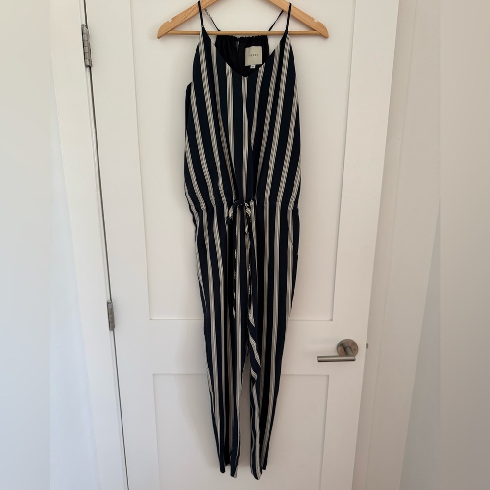 Mason Navy and White Striped Silk Jumpsuit
